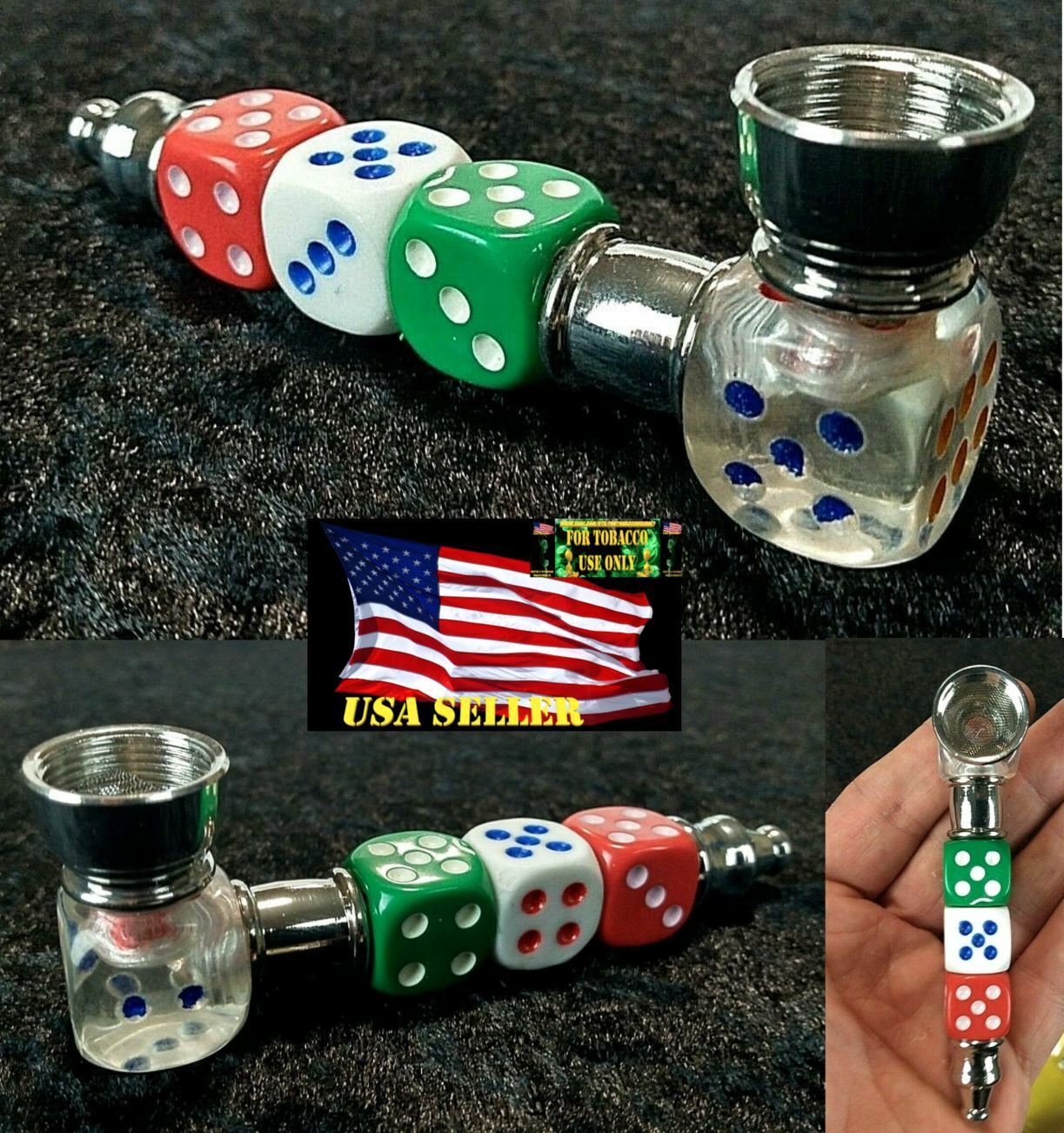 NEW 4 inch Long Dice Style Metal Tobacco Smoking Pipe & Silver Screens