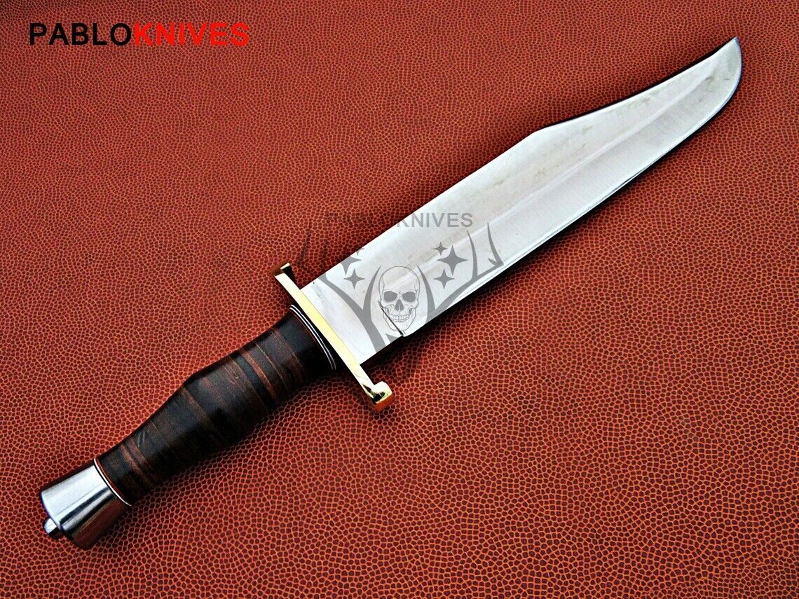 John Henry Hand Forged  J2 Steel Hunting Classic Bowie Knife with Leather Sheath