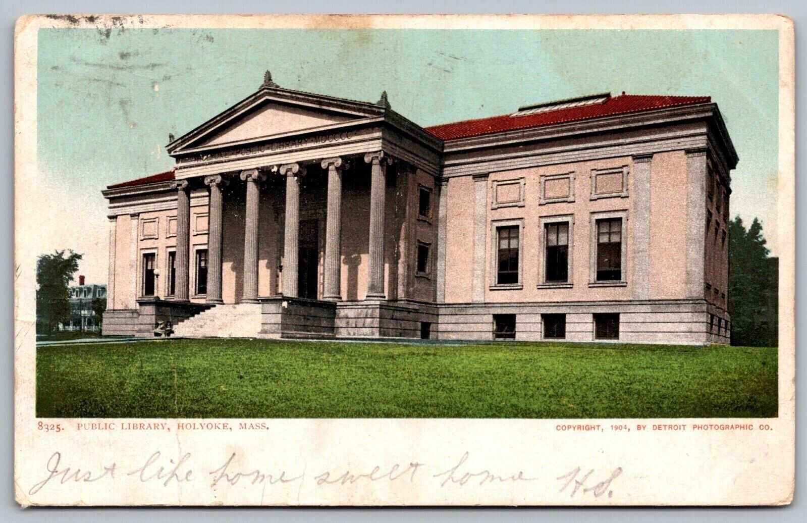 Public Library Holyoke Massachusetts Cancel 1906 Antique Mass MA WOB PM Postcard