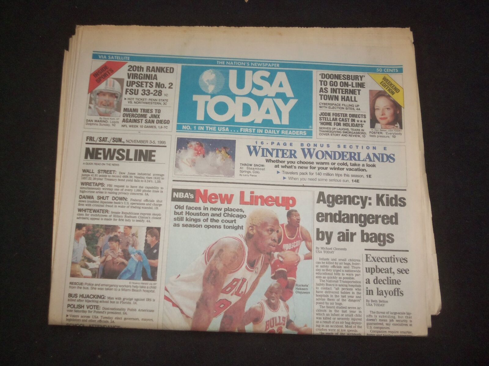1995 NOVEMBER 3-5 USA TODAY NEWSPAPER - KIDS ENDANGERED BY AIR BAGS - NP 7806