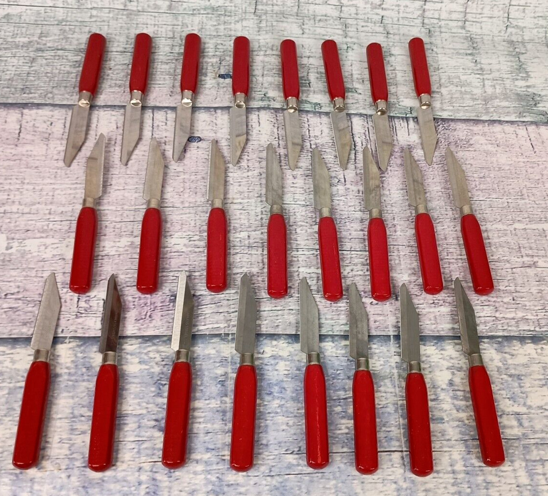 Lot of 24 - Vintage Red Wooden Handle Small Paring Knife Stainless Steel USA