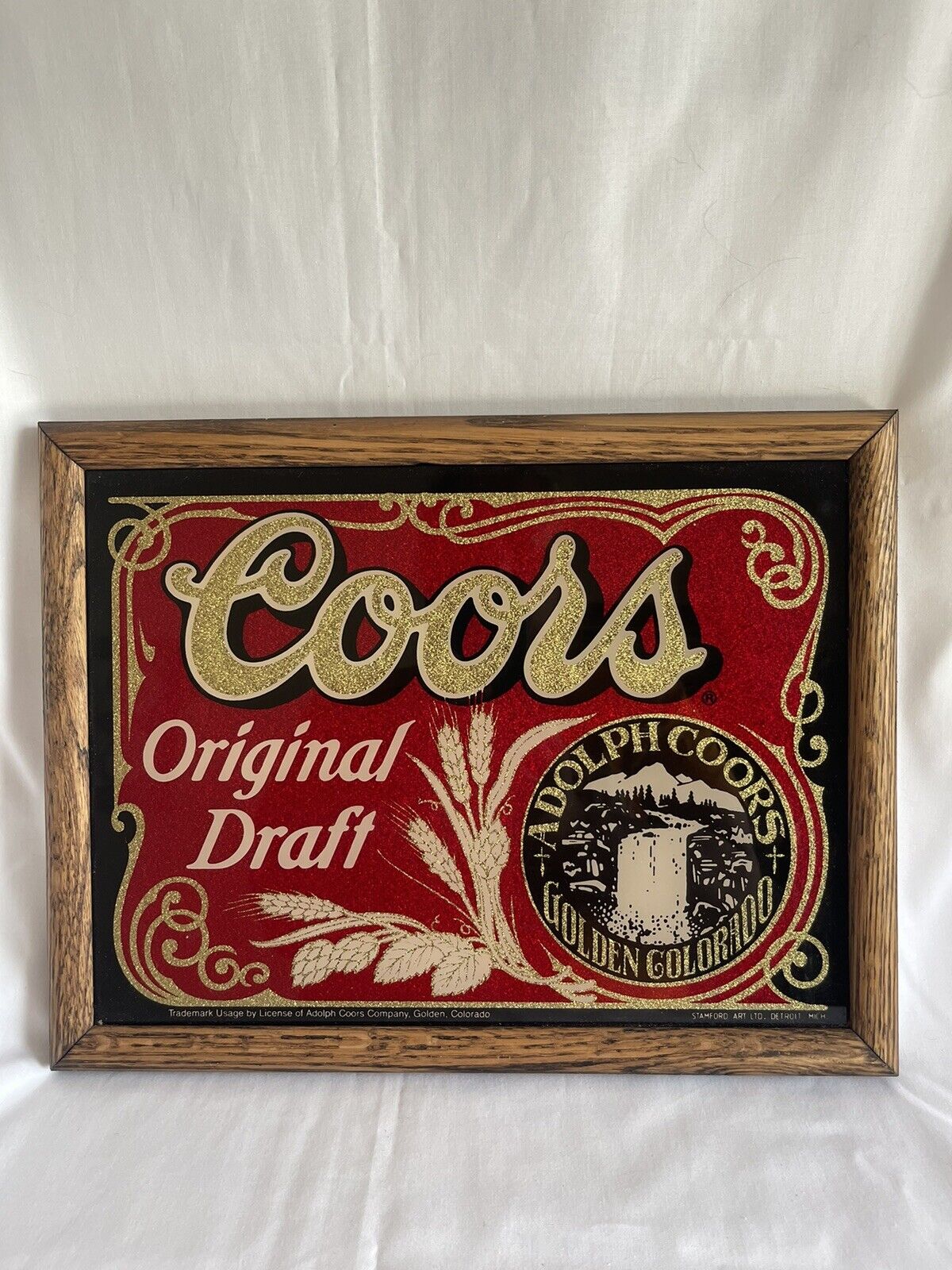 Vintage Adolph Coors Glass Picture With Wooden Frame. Golden Colorado Man Cave