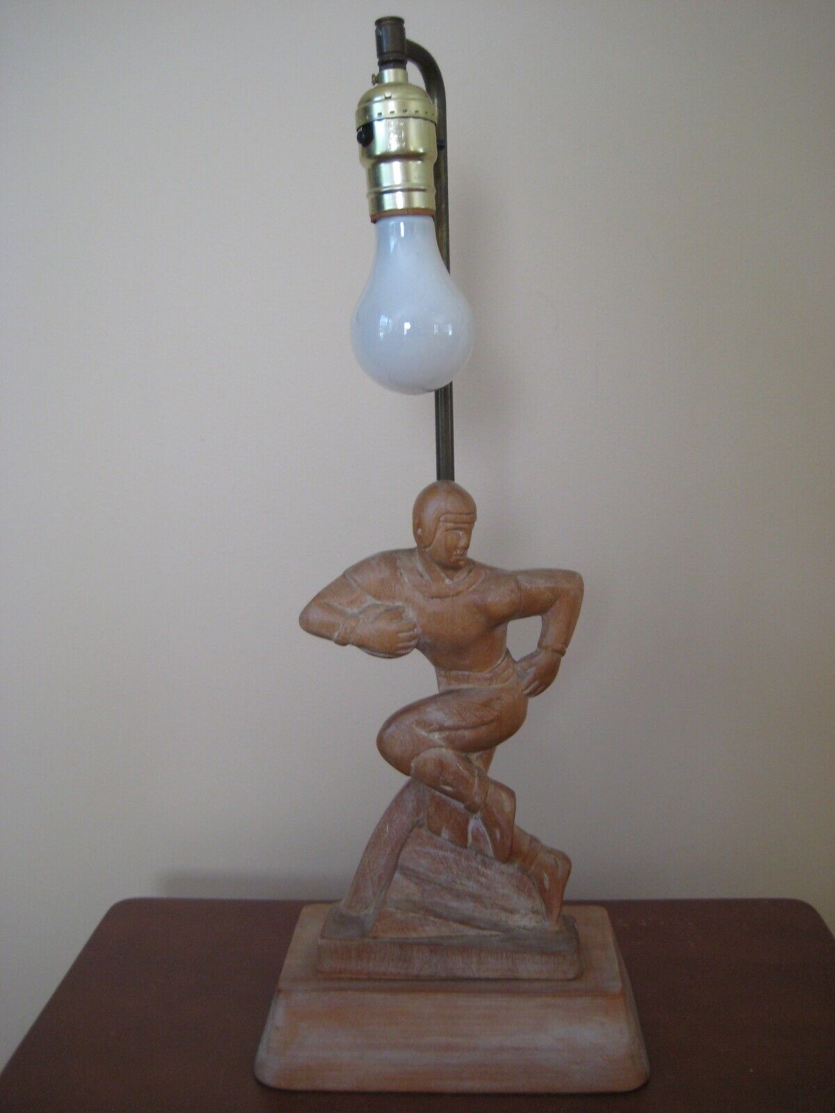 Vintage Mid-Century HEIFETZ Wood Football Player Lamp