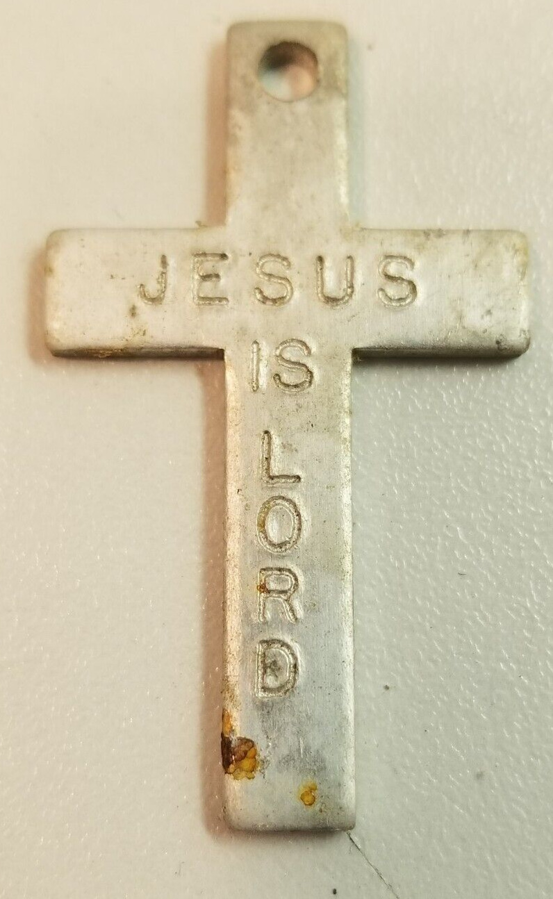 Vintage Cross Engraved Jesus is LORD Silver Tone Metal  Christian Religious