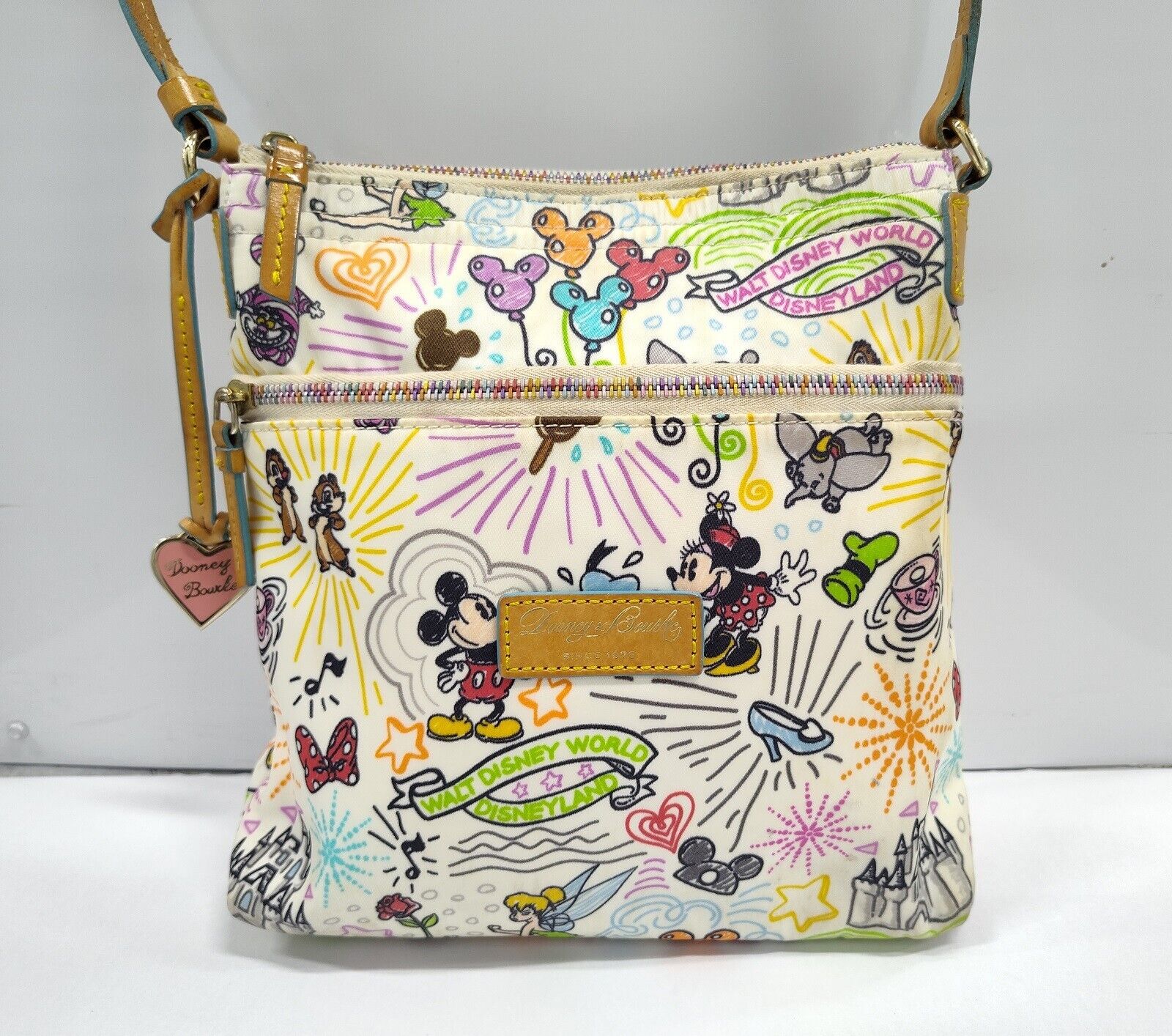 Dooney & Bourke Disney Sketch Nylon Shoulder Bag Vintage Rainbow Zip *PLS READ*
