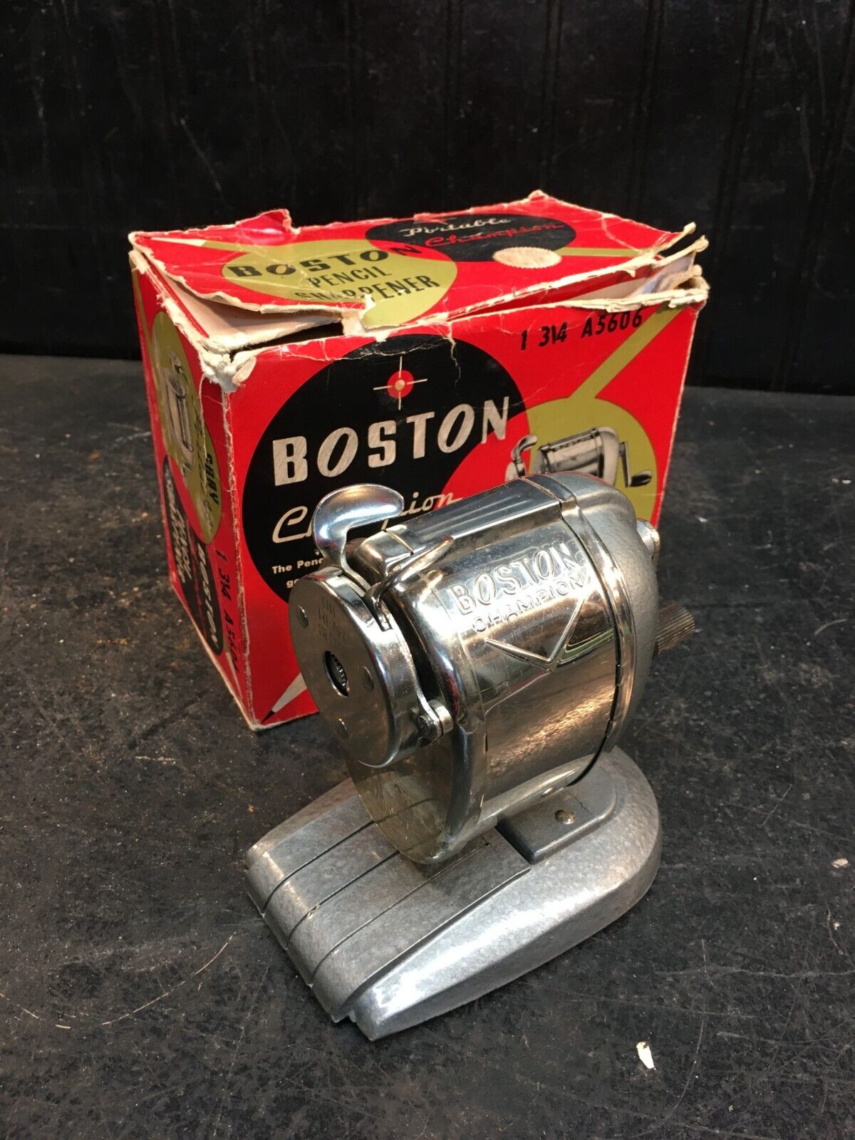 Vintage Boston Champion  Metal Pencil Sharpener A5606 With Original box