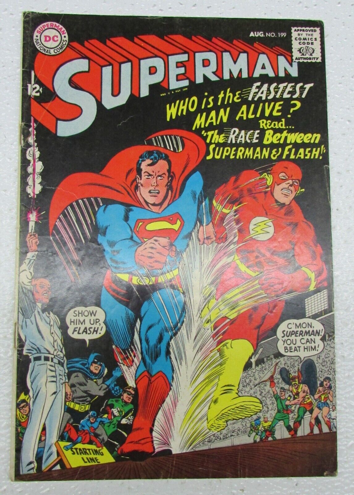 VINTAGE DC COMICS SUPERMAN #199 AUG 1967 COMIC BOOK VS THE FLASH RACE