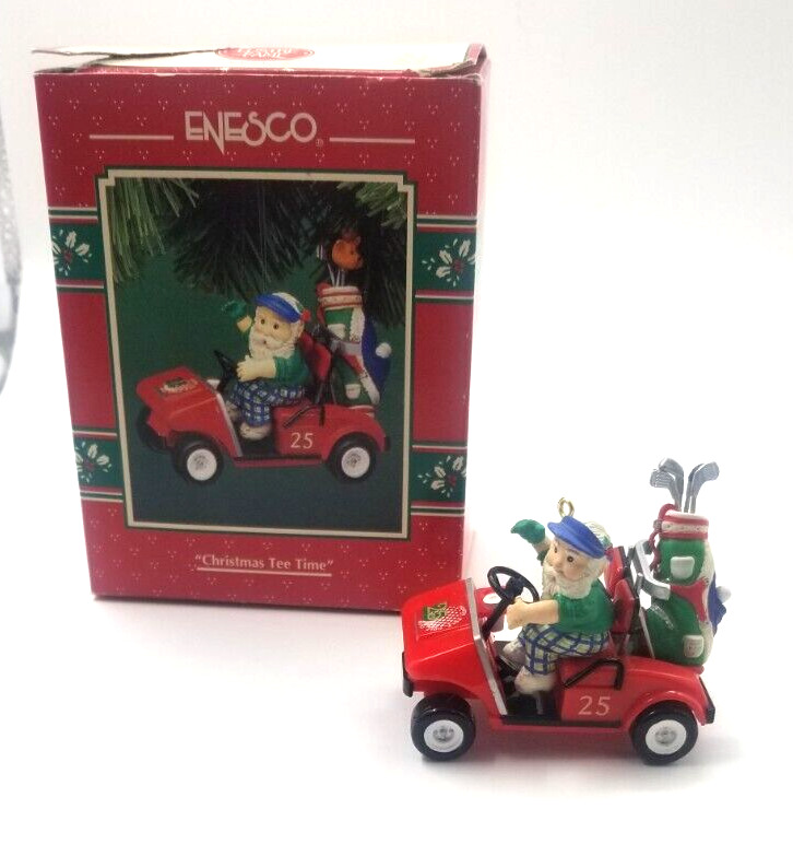 Vintage Enesco Ornament Christmas Tee Time Santa in Golf Cart 1994