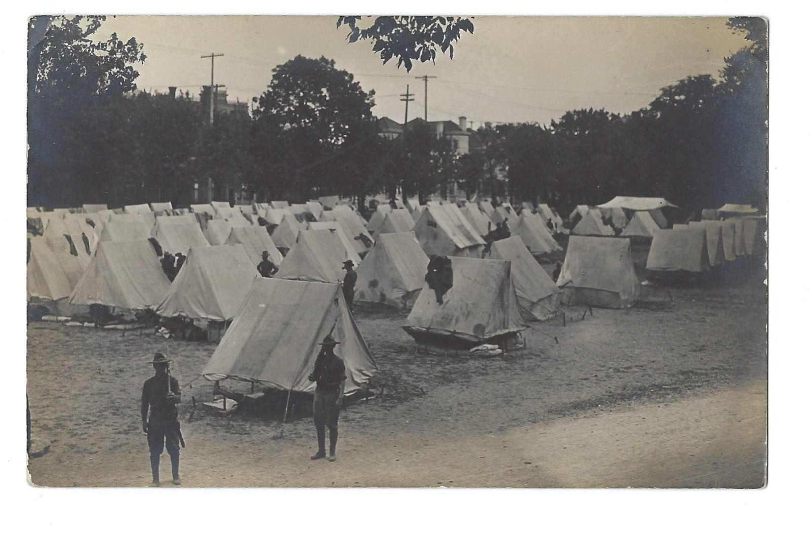 Early Army Infantry Guard Duty Camp RPPC Postcard Fort Benjamin Harrison WW1 era
