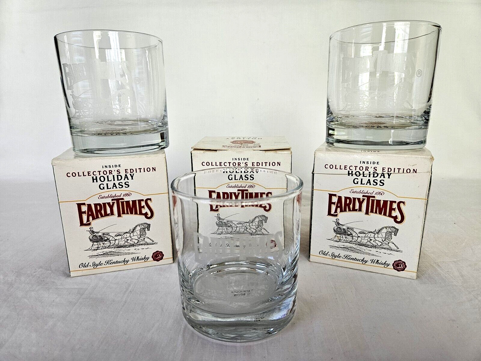 Lot Of 3 1994 Early Times Kentucky Whisky Glasses Holiday & Distiller Glasses
