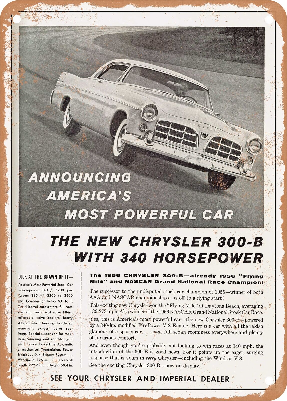 METAL SIGN - 1956 Chrysler 300 B Vintage Ad