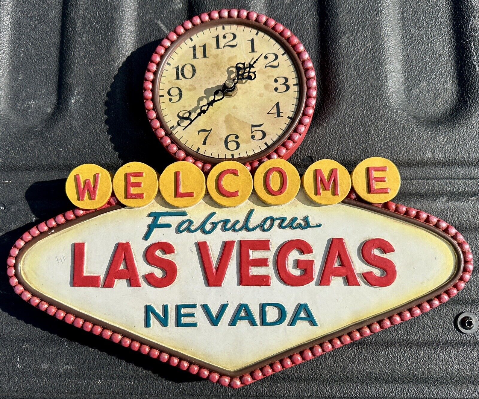 Rare Vintage Welcome To Fabulous Las Vegas Nevada Wall Clock Works Sin City 14.5