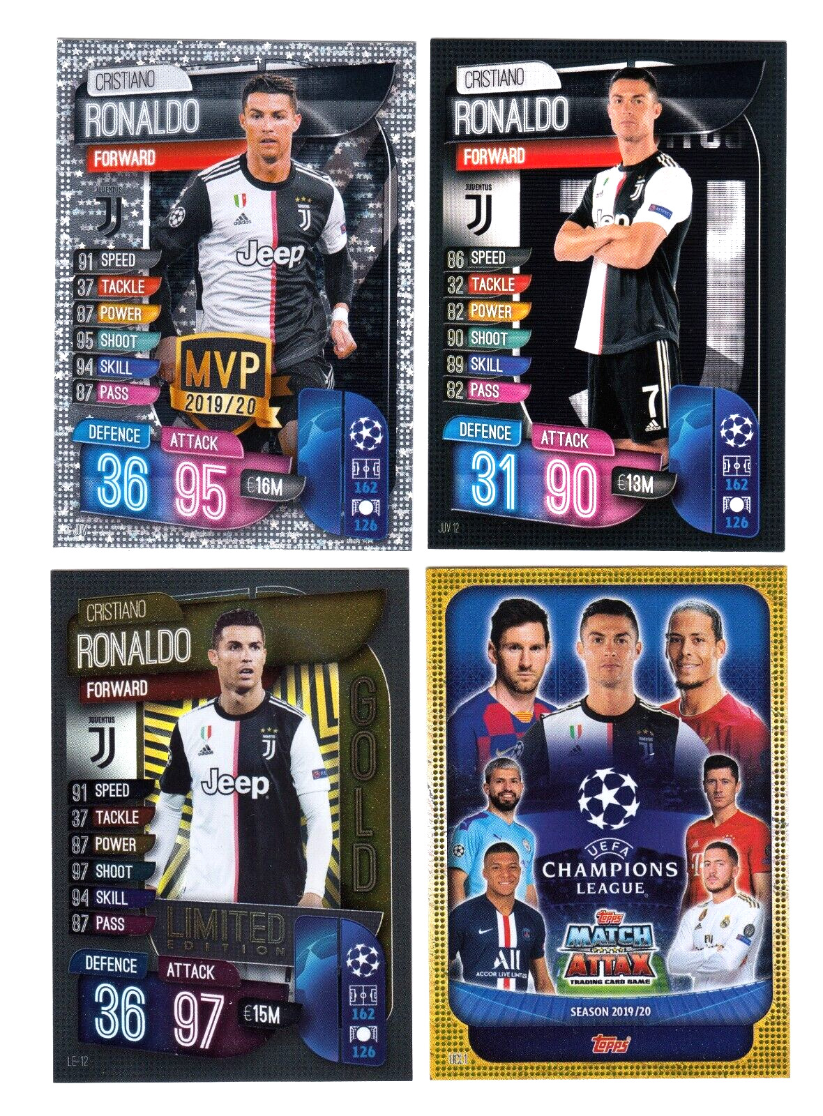 2019-20 x4 Topps Match Attax UCL Cristiano Ronaldo MVP Gold Limited UCL1 Juve