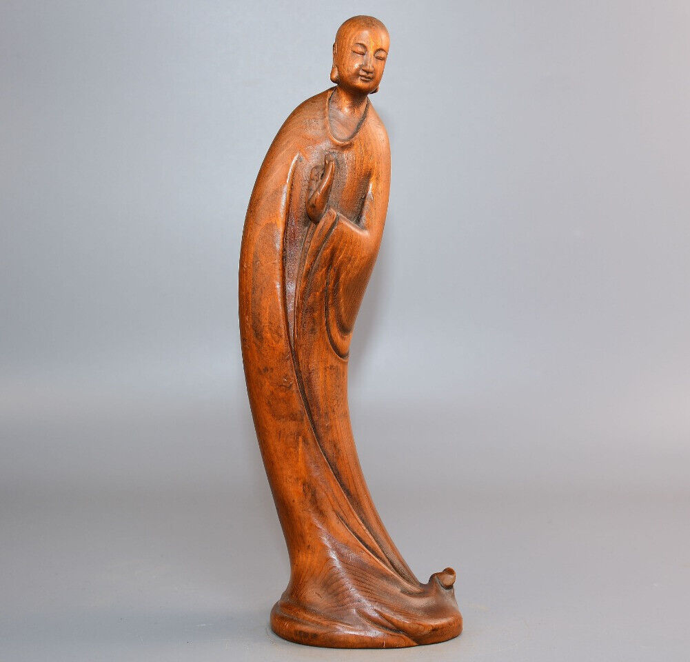 25cm Exquisite natural boxwood handwork carved Enlightenment buddha statue monk