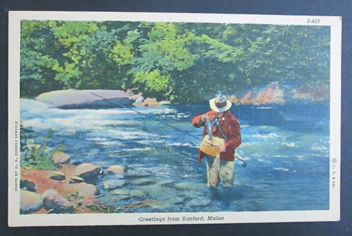 Flyfishing Greetings from Sanford ME Unposted Linen Postcard