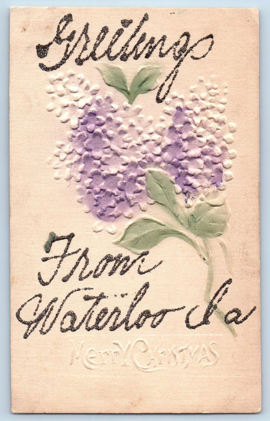 Manchester Iowa IA Postcard Greetings Embossed Airbrushed Flowers Leaves c1910s