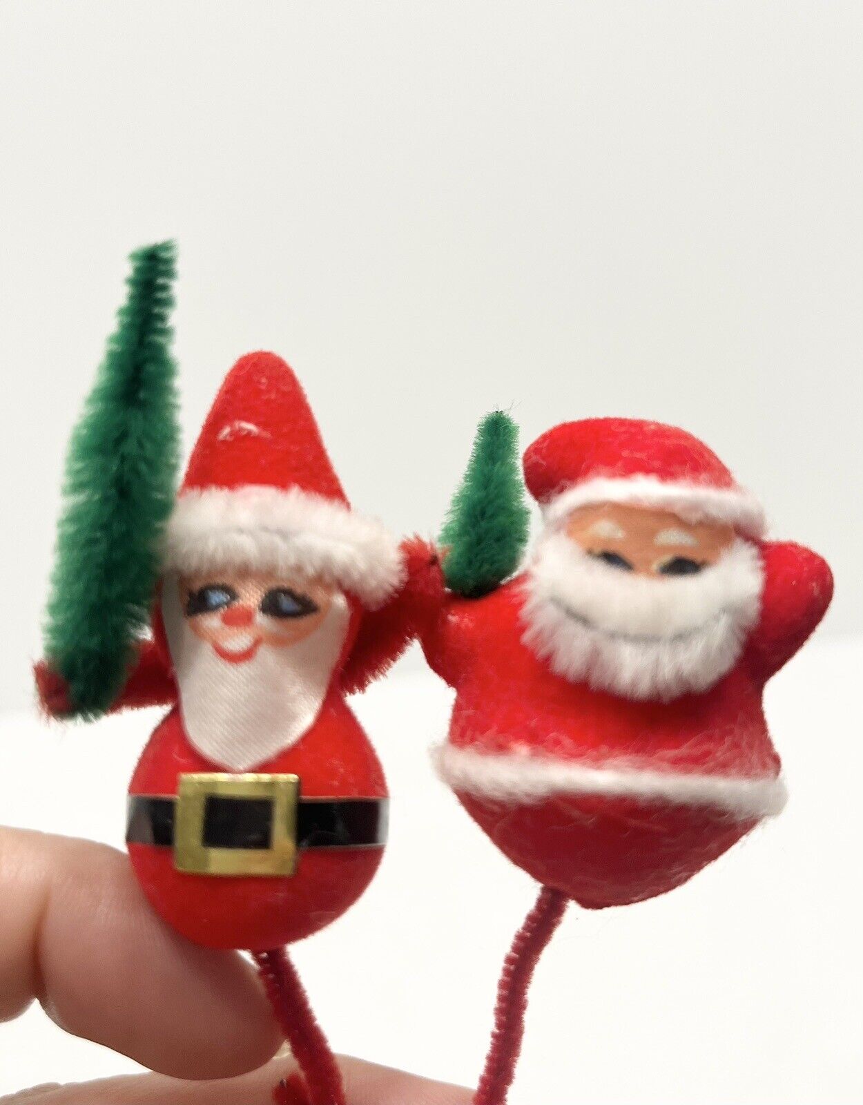 Two Vintage Christmas Santa with A Tree Felt and Pipe Cleaner Gift Tie-On