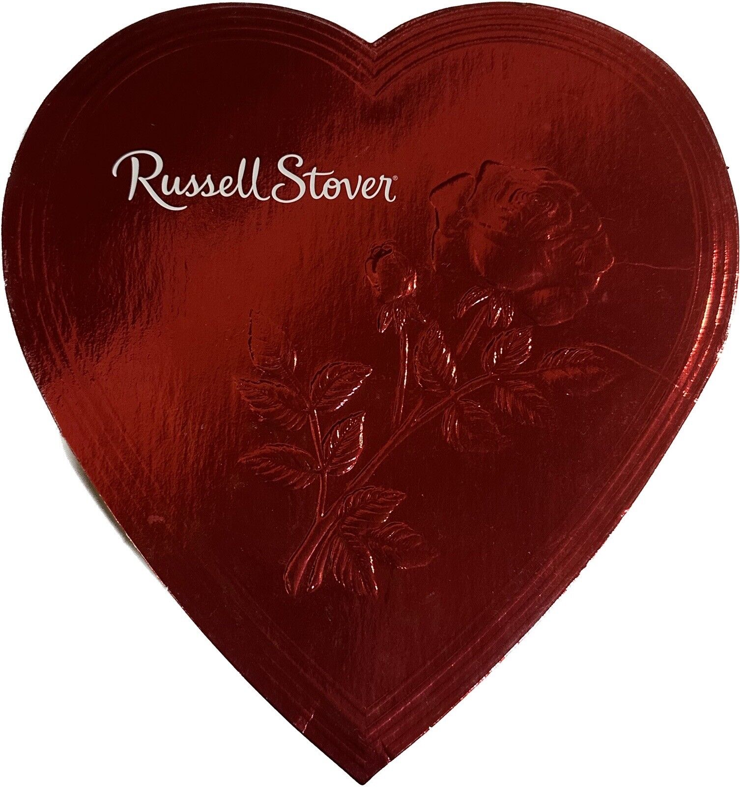 VTG RUSSELL STOVER ROSE EMBOSSED HEART CHOCOLATE BOX 7” GIFT WEDDING ENGAGEMENT
