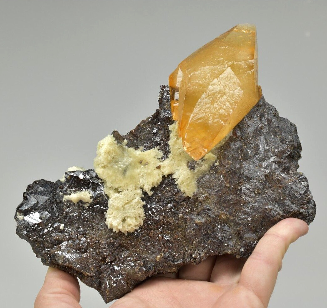 Calcite and Barite on Sphalerite - Elmwood Mine, Smith Co., Tennessee