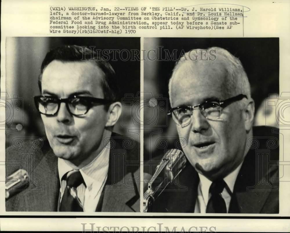 1970 Press Photo J. Harold Williams and Louis Hellman discuss birth pills
