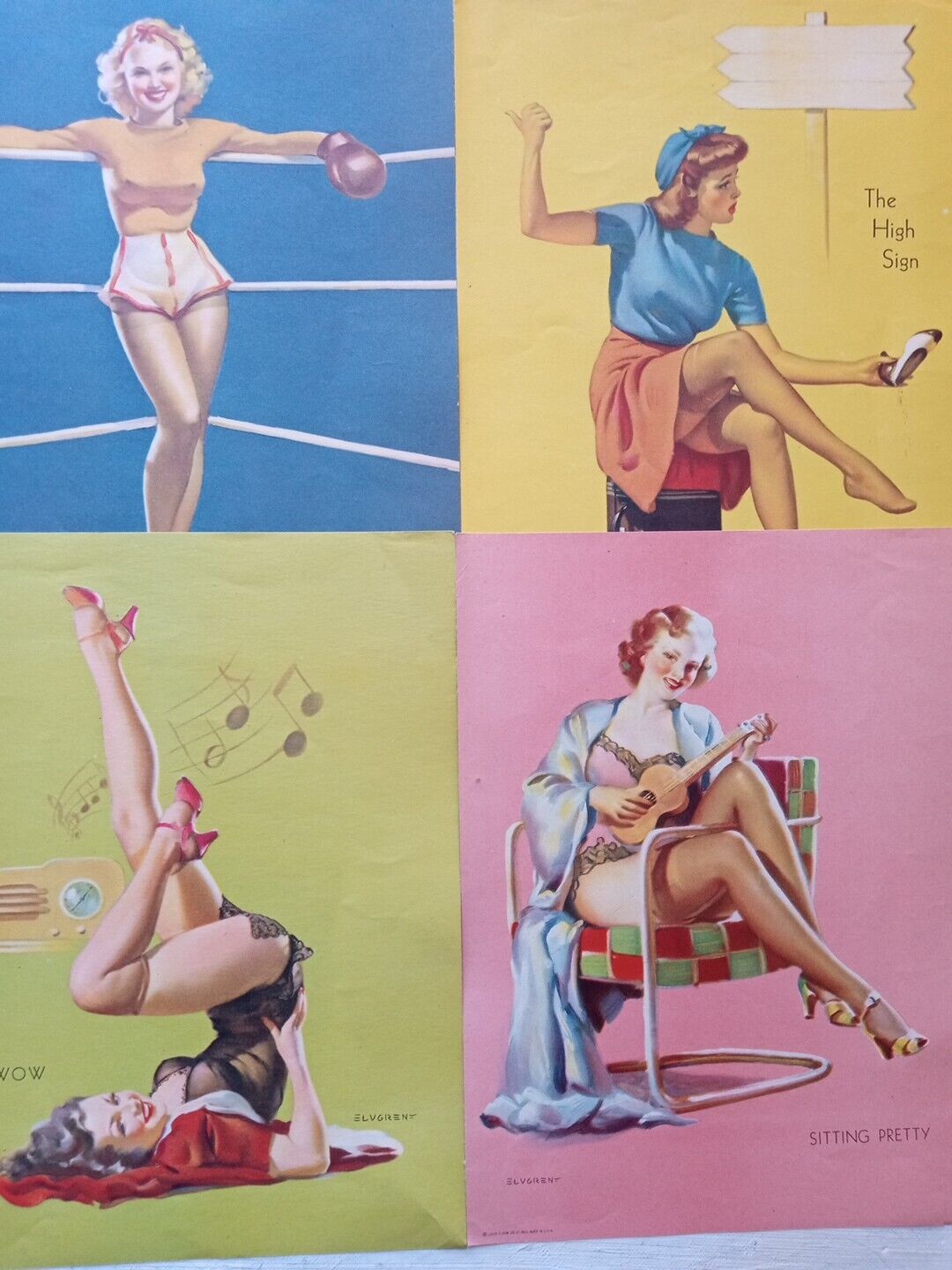 Lot of Four Elvgren Lithograph Pin-up Prints