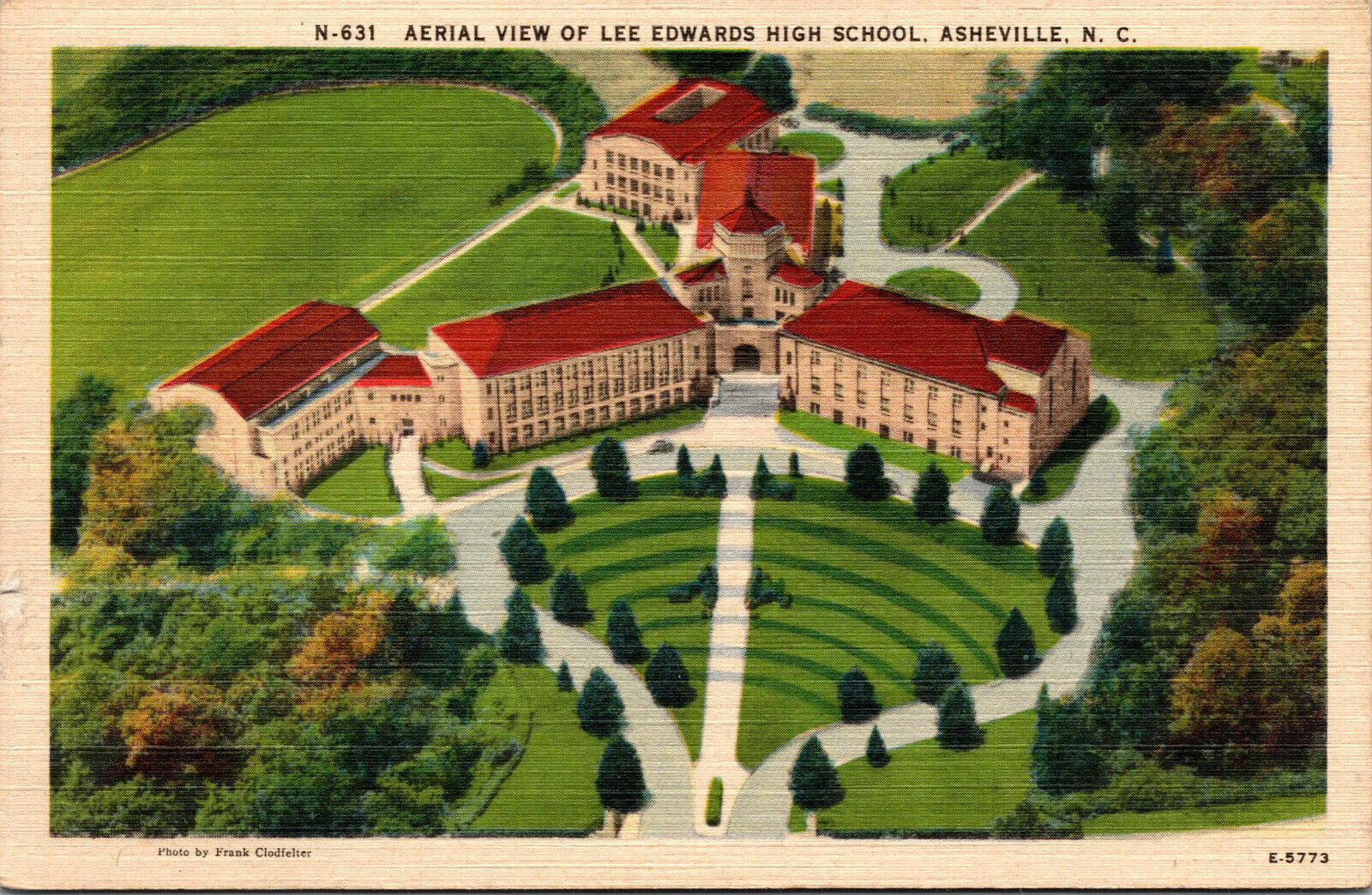 Vtg Aerial View Lee Edwards High School Asheville North Carolina NC Postcard