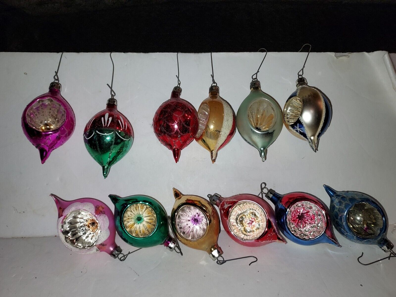 Vintage Mercury Glass Teardrop Shaped Indented Ornaments (Lot of 12)