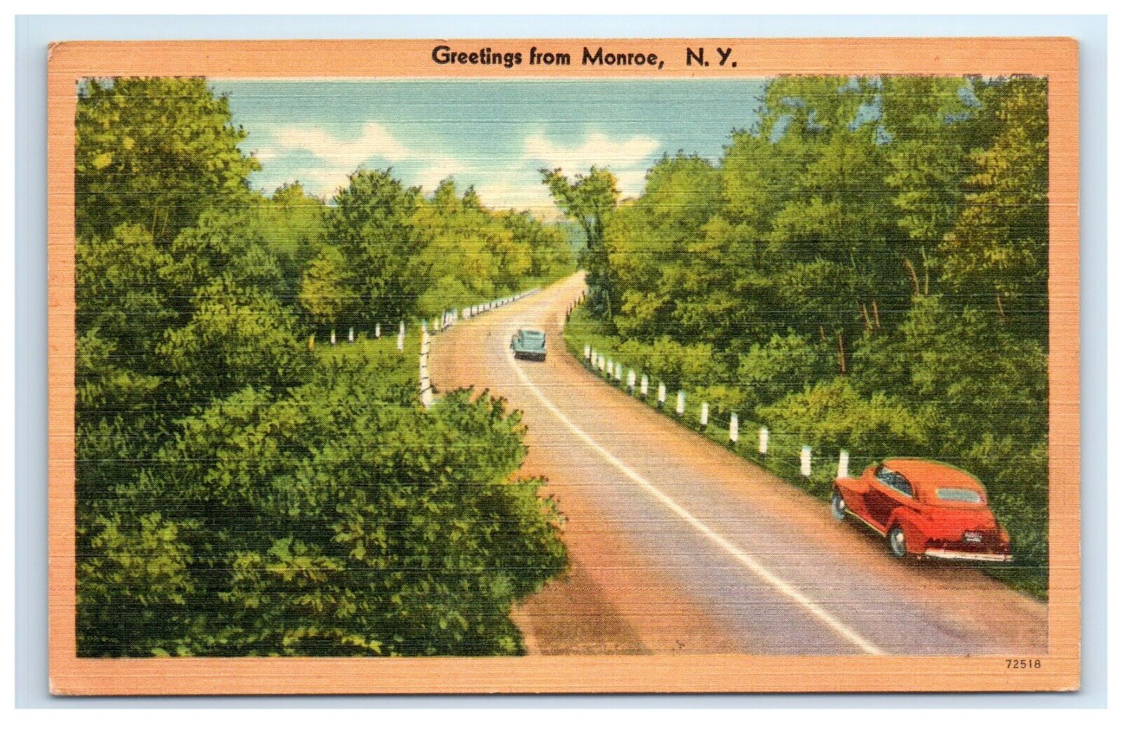 Vintage Postcard Greetings from Monroe NY New York USA Travel Posted Roadway Car