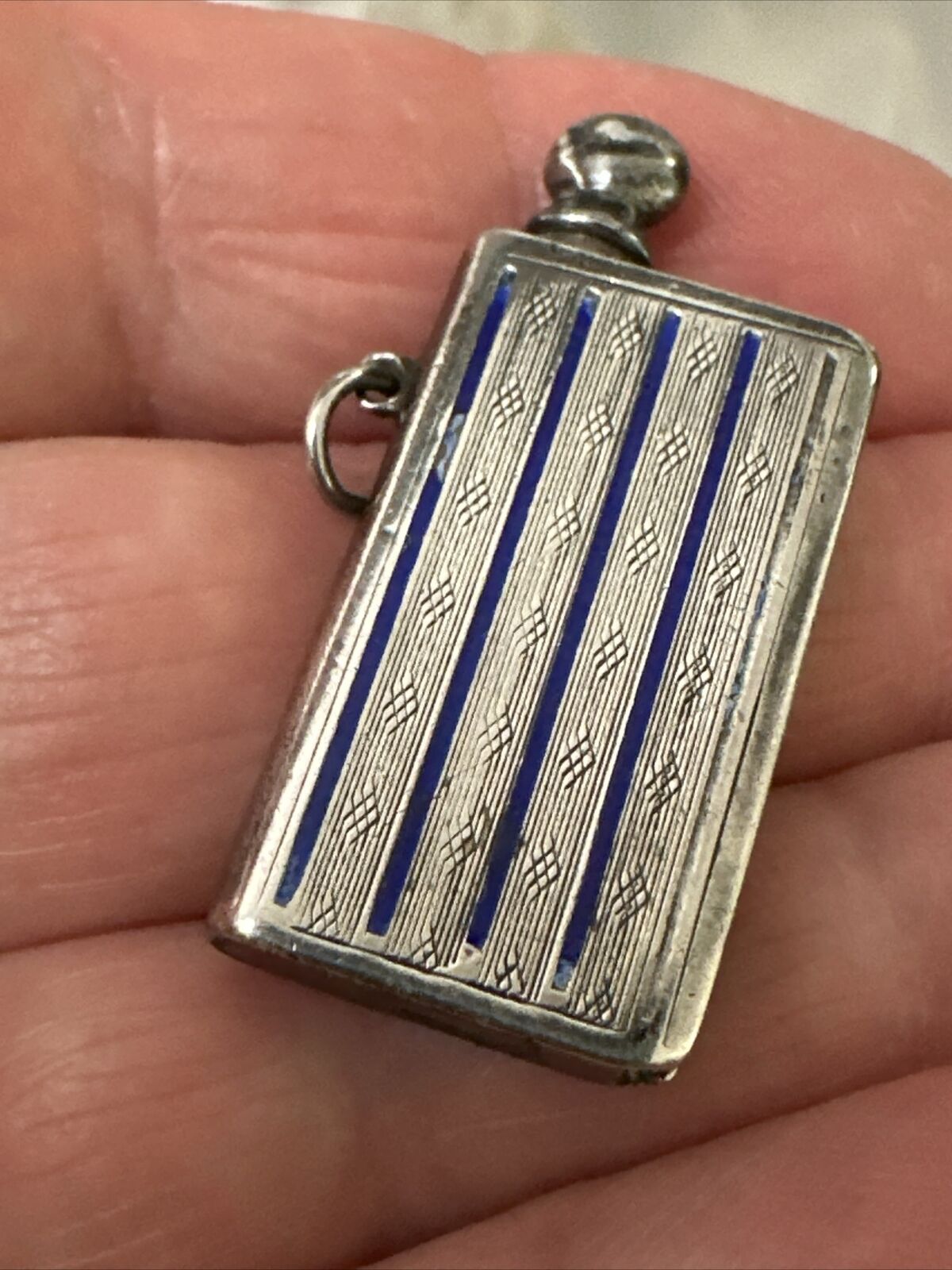Vintage Silver Enamel Striker / Permanent Match Pocket Lighter