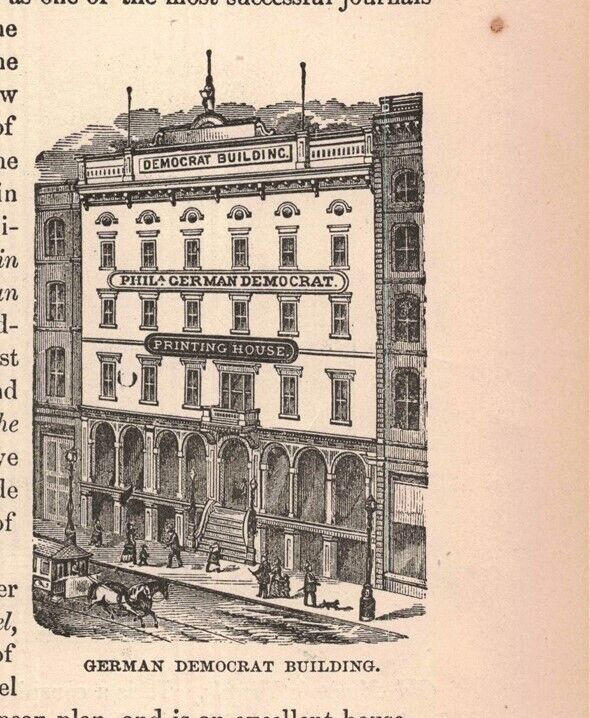 circa 1876 Victorian German Democrat Building Guy\'s Hotel Engraving 2T1-57b
