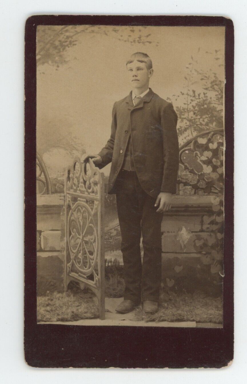 Antique c1880s Cabinet Card Handsome Young Boy in Suit & Tie Doty Dexter, KS