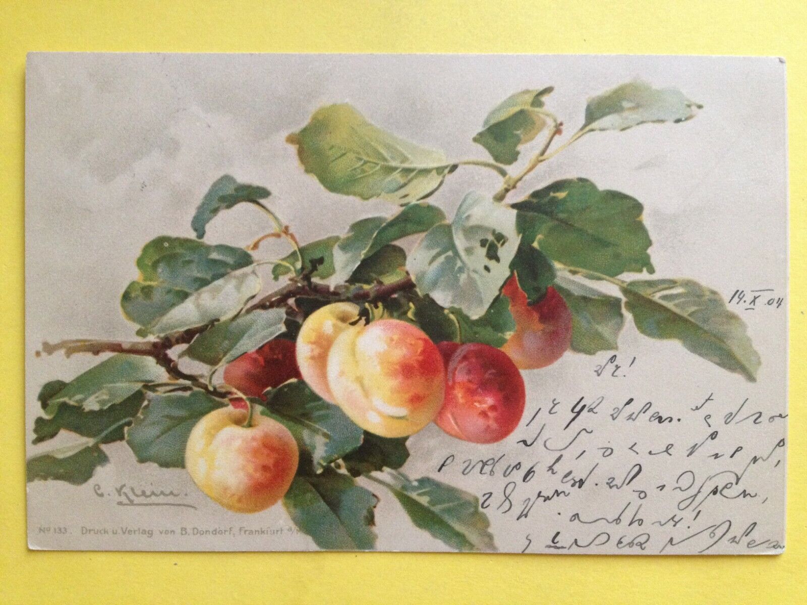 cpa illustration litho signed Catherine small fruit peaches pecher peache
