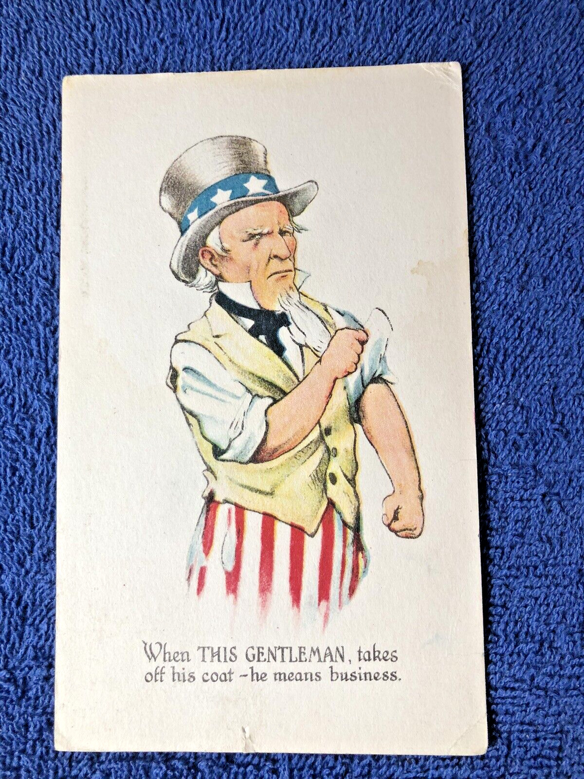 1917 4th of July, Uncle Sam Means Business,  Patriotic WWI Antique Postcard