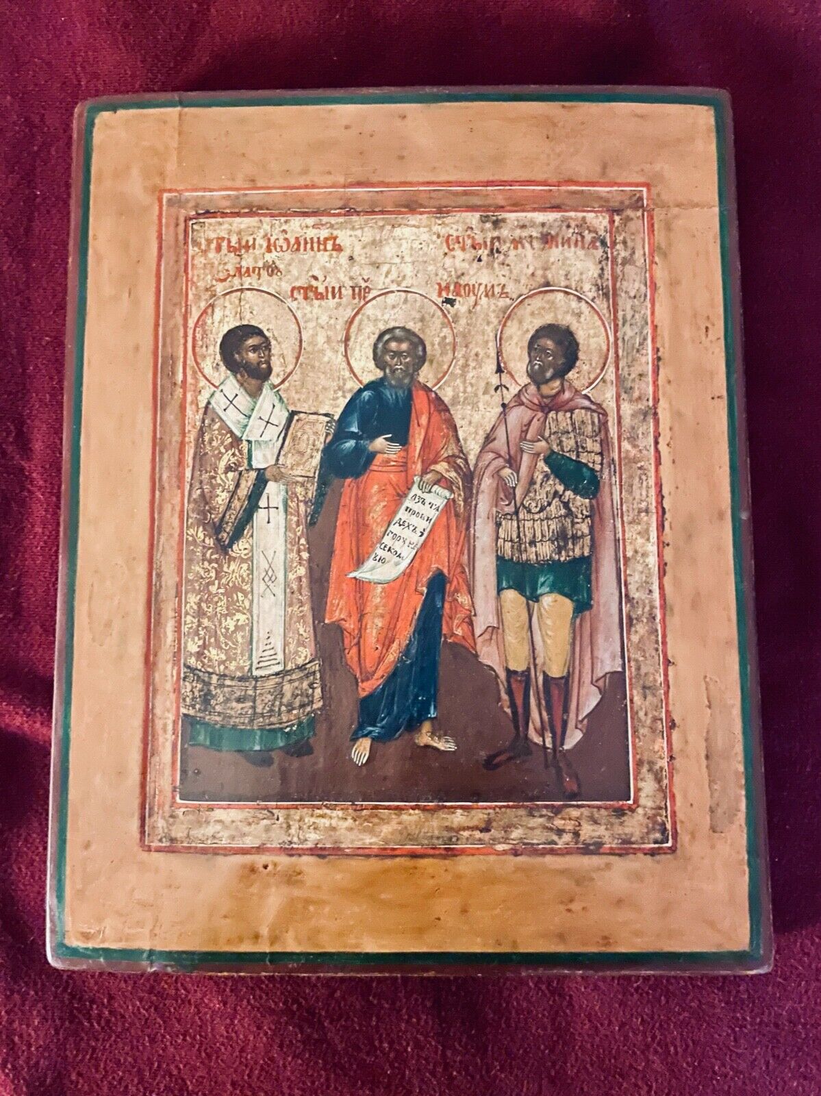 Antique 19th  Russian Icon  Three Saints circa 1860