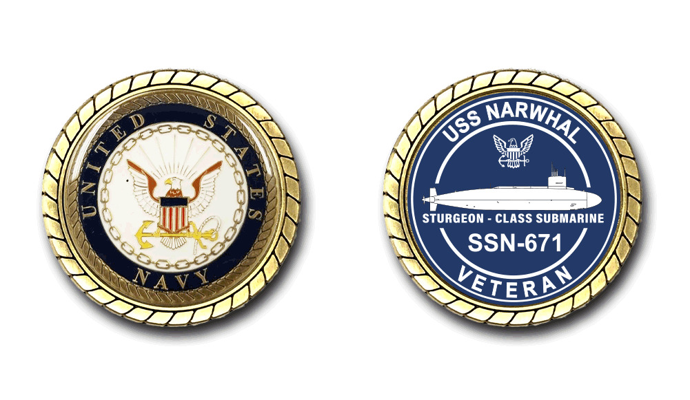 USS Narwhal SSN-671 Silhouette Veteran Challenge Coin