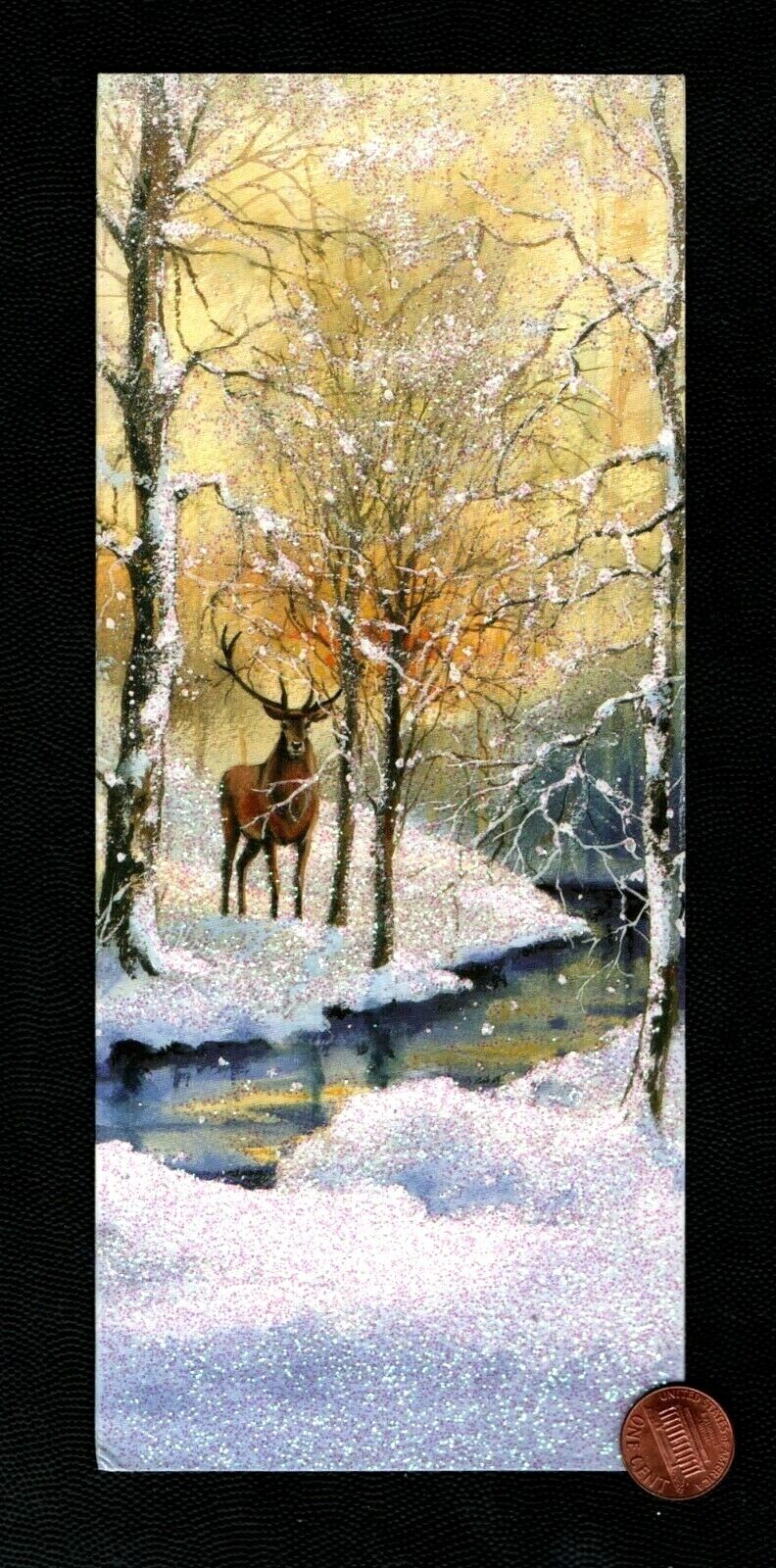 Christmas Deer Antlers  Meadow Trees Snow  GLITTERED - Christmas Greeting Card