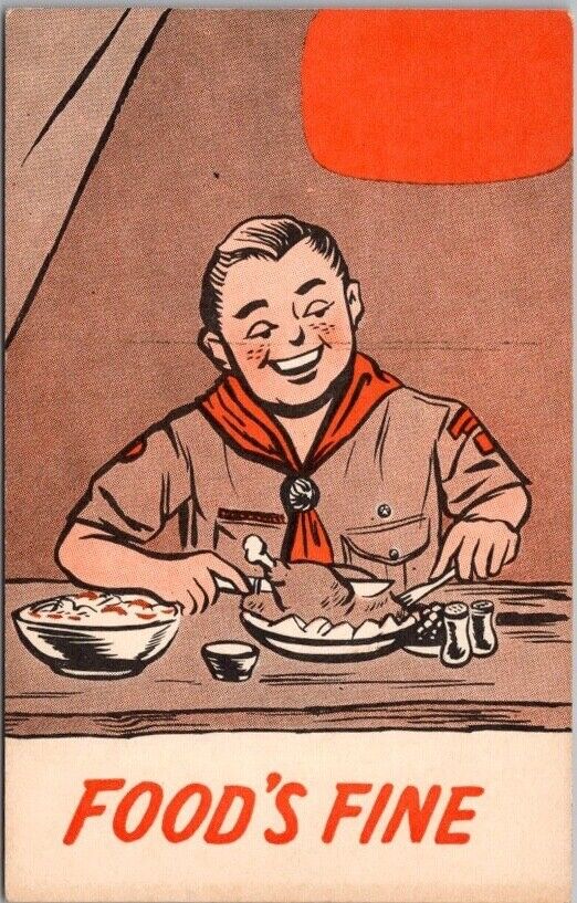 Vintage BOY SCOUT CAMP Comic Postcard \