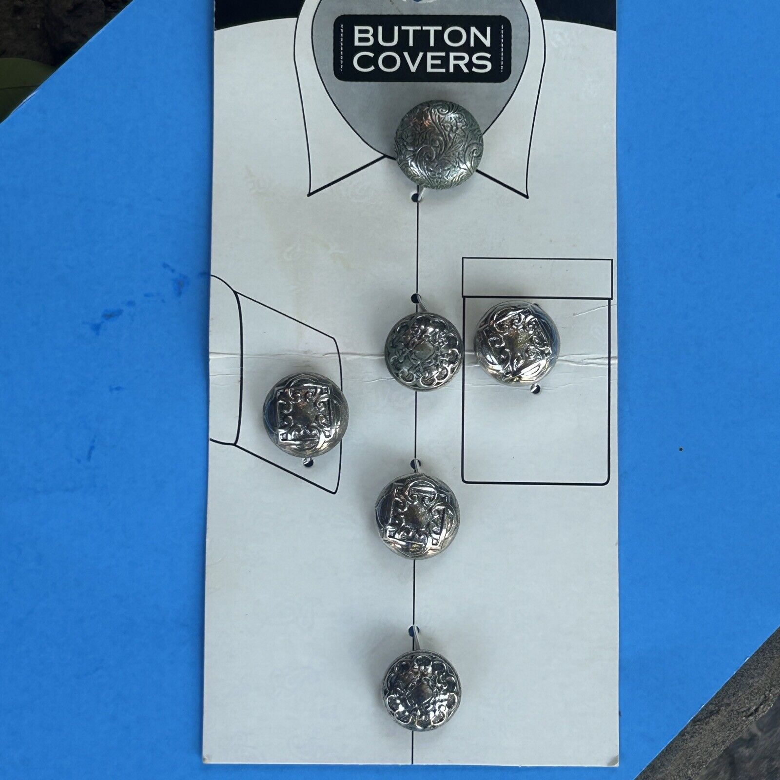 Vintage 80s 90s Silvertone Button Covers Set of 6