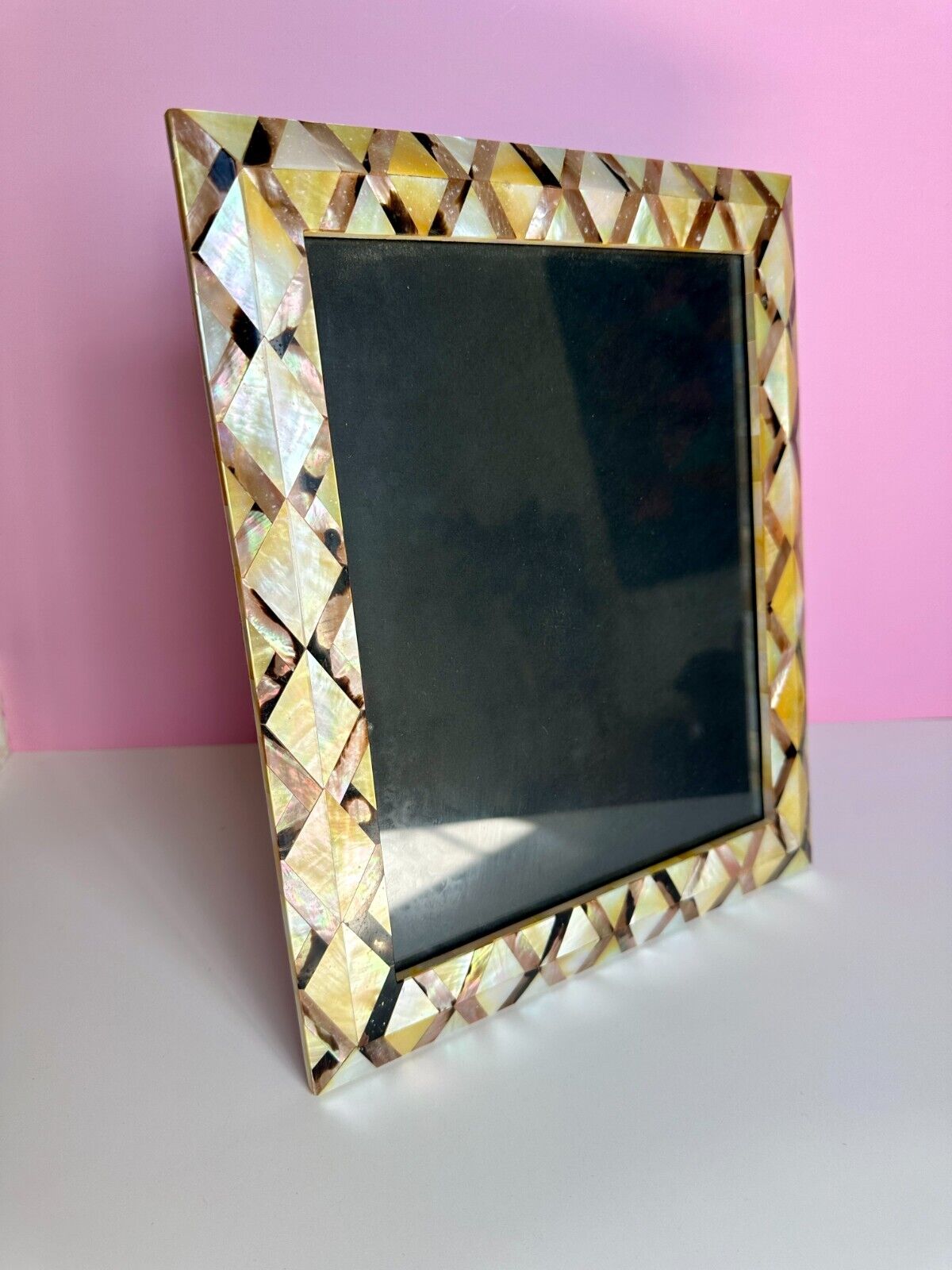 Vintage Large Handcrafted Mother of Pearl Checkered Picture Frame