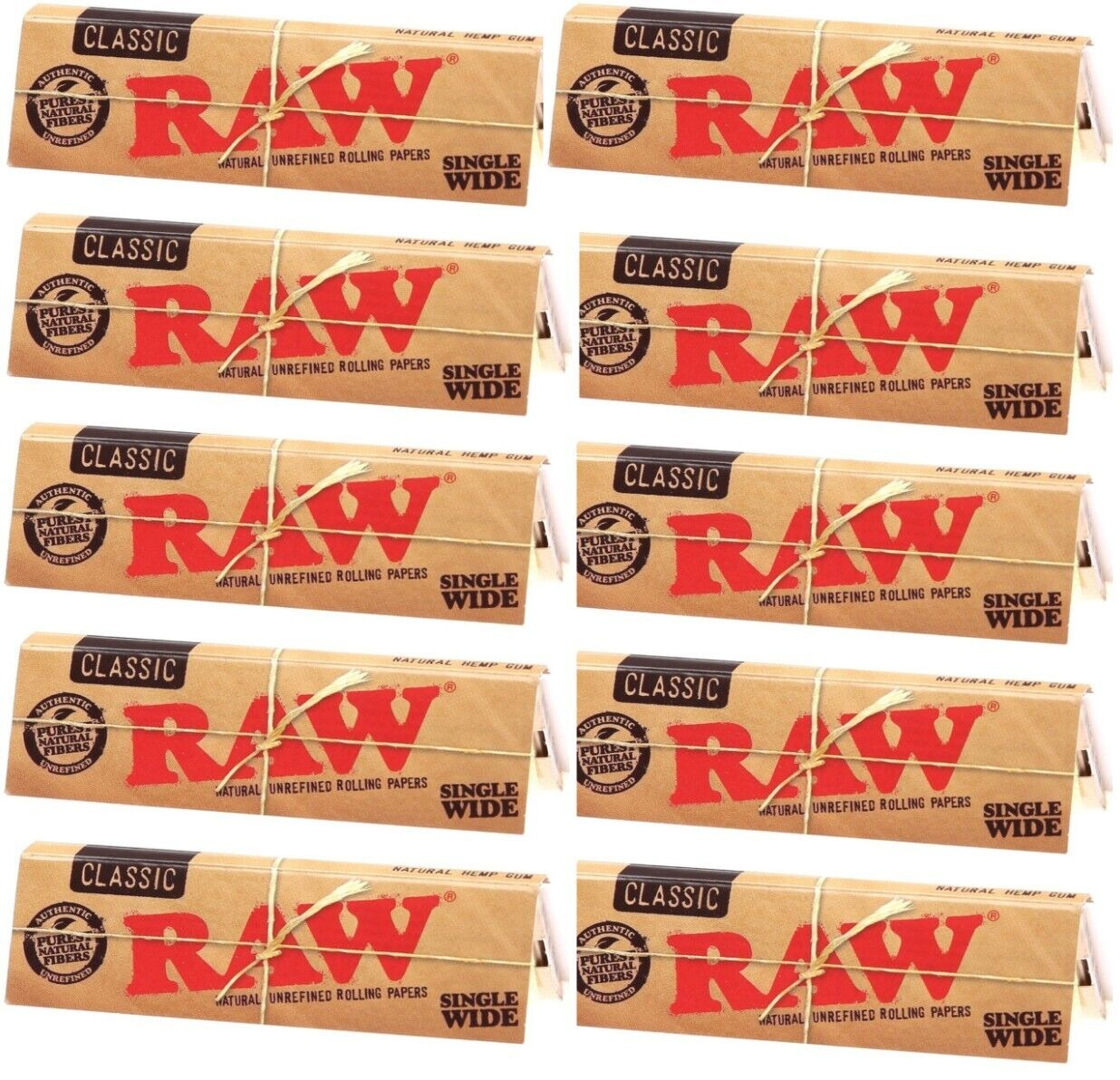 10x Raw Single Wide Classic Rolling Papers 50 LVS/PK 10 Packs FREE USA SHIPPING