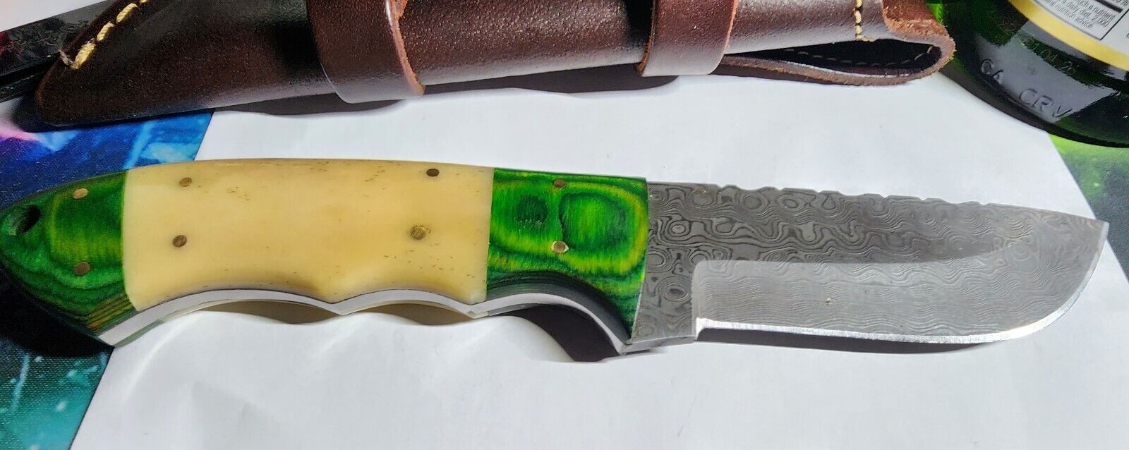 Handmade Large Hunting Knife With DAMASCUS STEEL AND SHEATH *VERY Sharp*