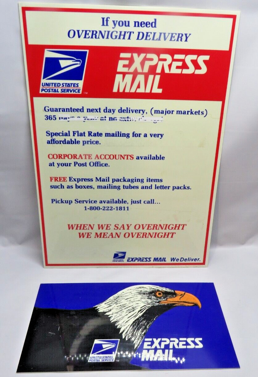 USPS Priority Mail Express Description Lot Of 2 Vintage 1980s Hard Plastic Signs