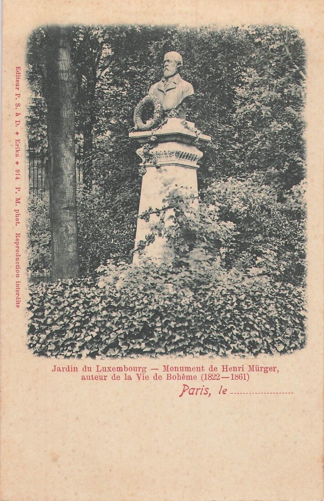 75 PARIS LUXEMBOURG GARDEN MONUMENT HENRI MURGER