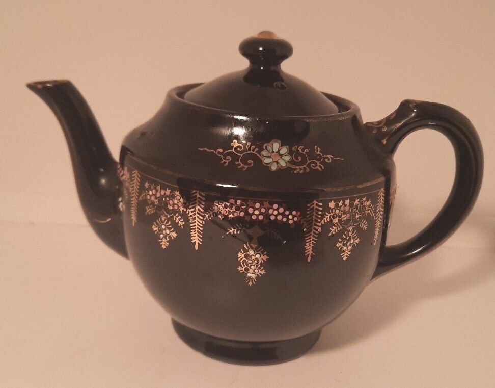 Vintage Black Japanese Moriage Tea Pot 1940’s
