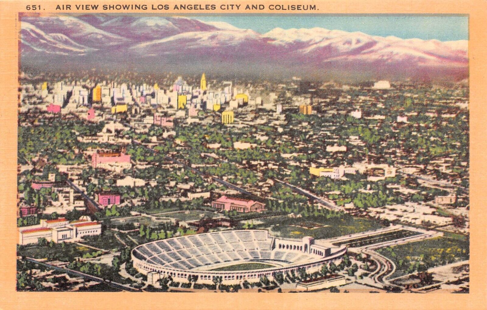 C8611 Air View showing Los Angeles City & Coliseum CA Linen PC Longshaw No. 651