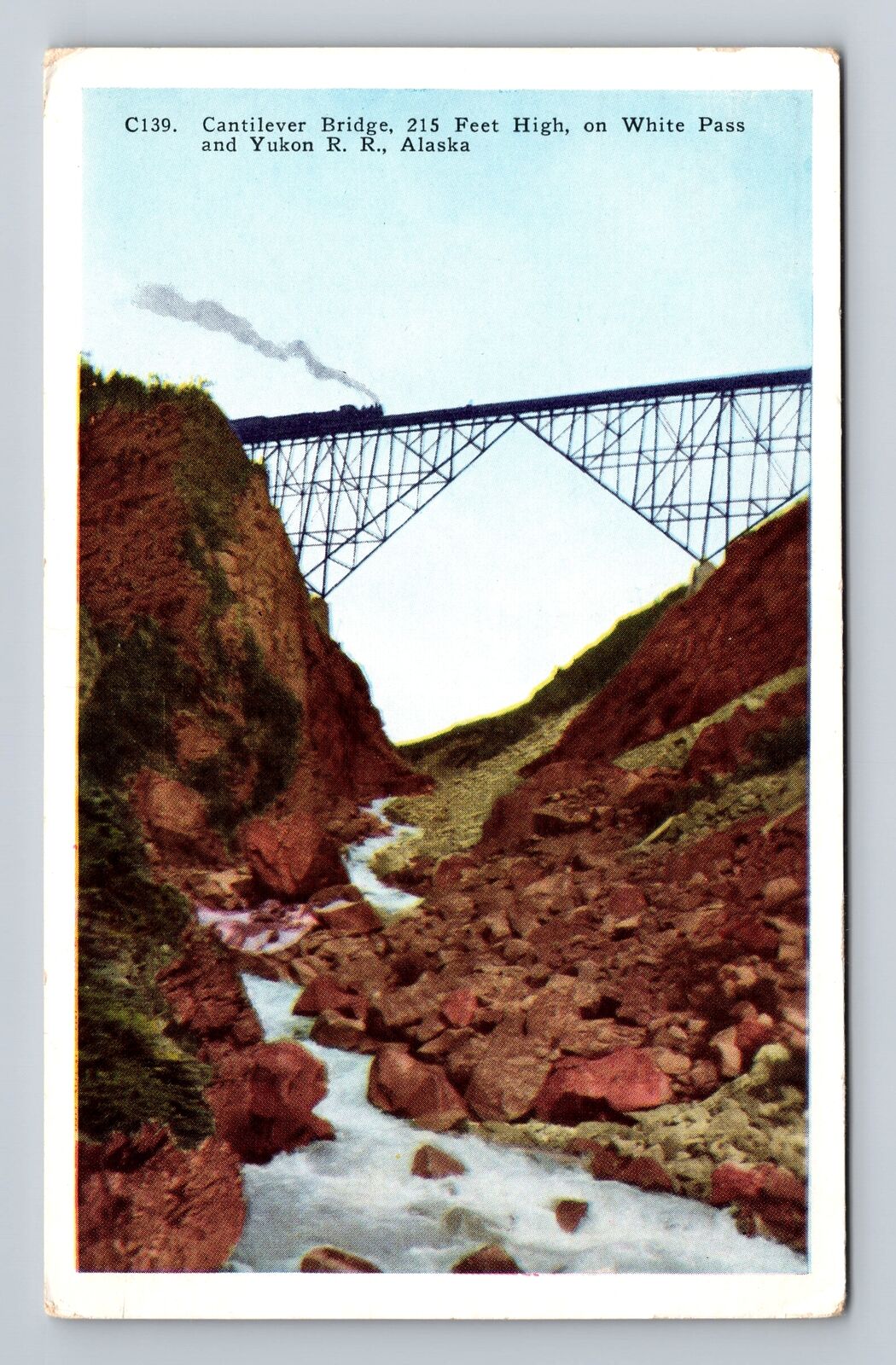 White Pass AK-Alaska, Cantilever Bridge, Yukon RR, Souvenir Vintage Postcard