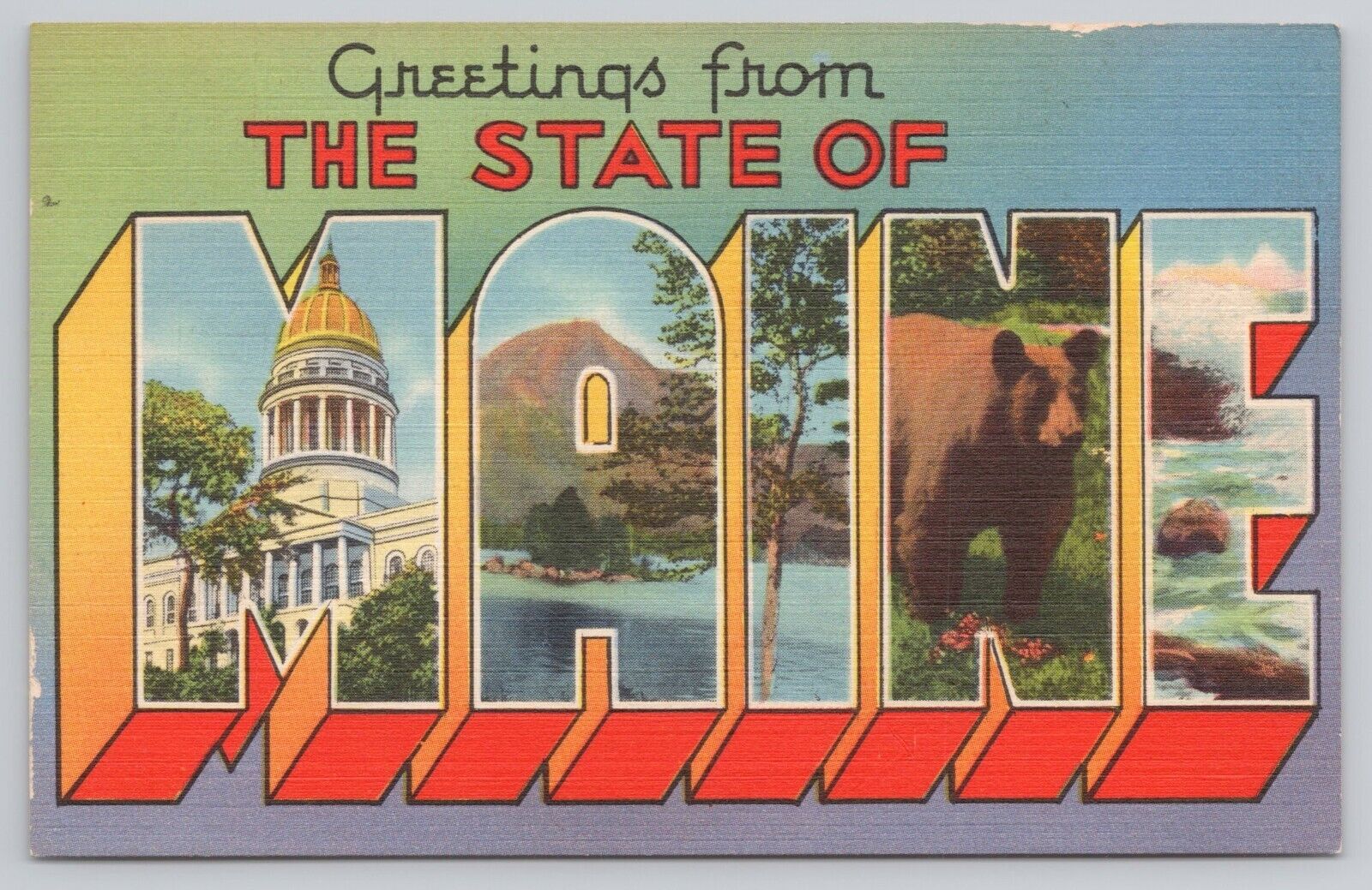 Postcard Large Letter Greetings From The State Of Maine Unposted Linen