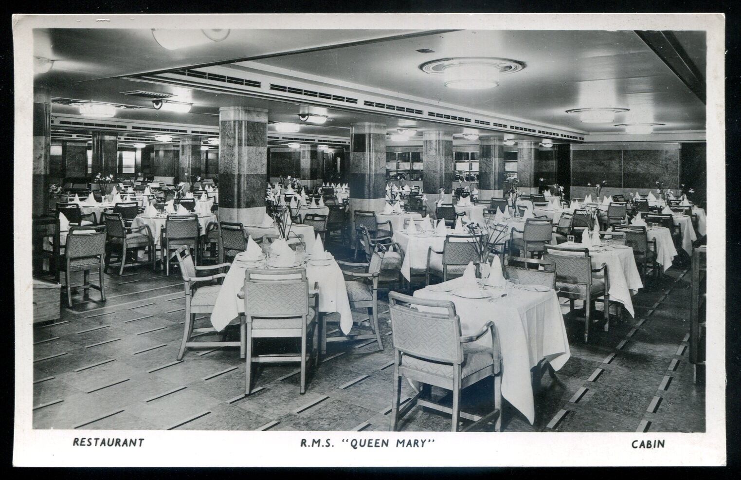RMS QUEEN MARY 1940s Cunard Line Steamer Interior Restaurant Real Photo Postcard