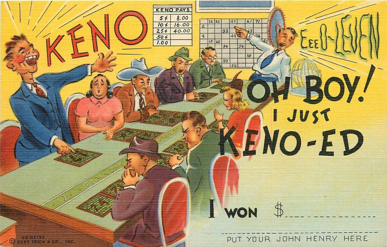 Postcard 1940s Nevada Keno gambling game comic humor Teich NV24-188