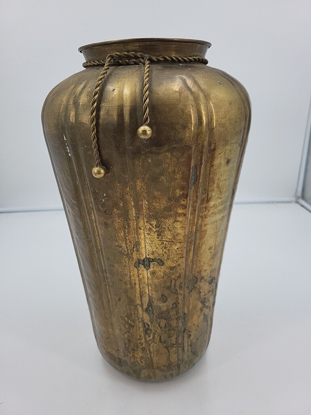 Vintage Large Brass Hammered Vase 17” Tall